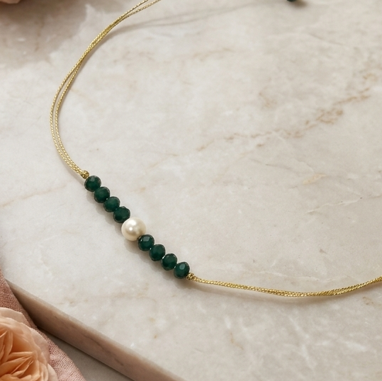 Green Beaded Pearl Rakhi for Brother