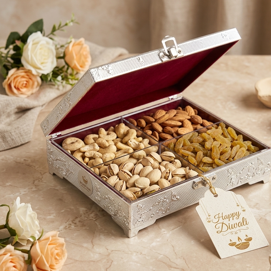 Luxury Silver Dry Fruit Gift Box