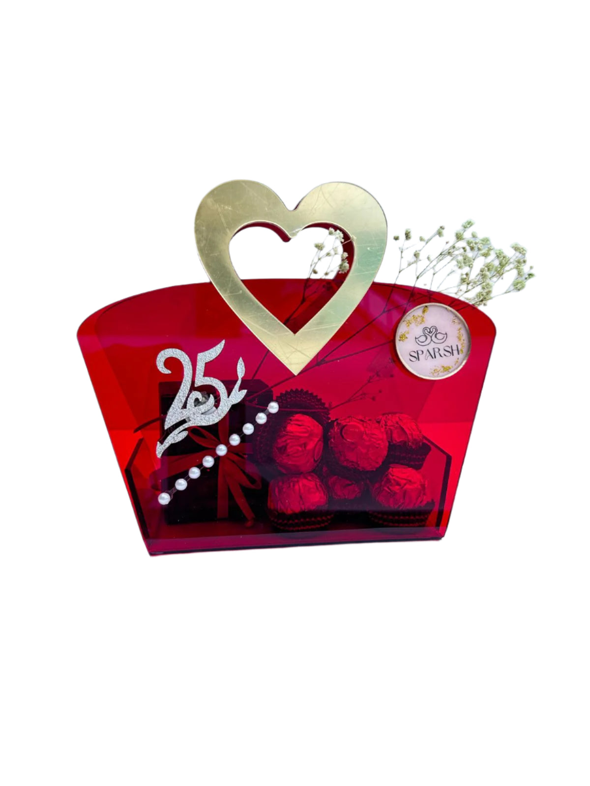 Buy 25th Anniversary Chocolate Gift Hamper – Red Acrylic Personalized Box - SPARSH