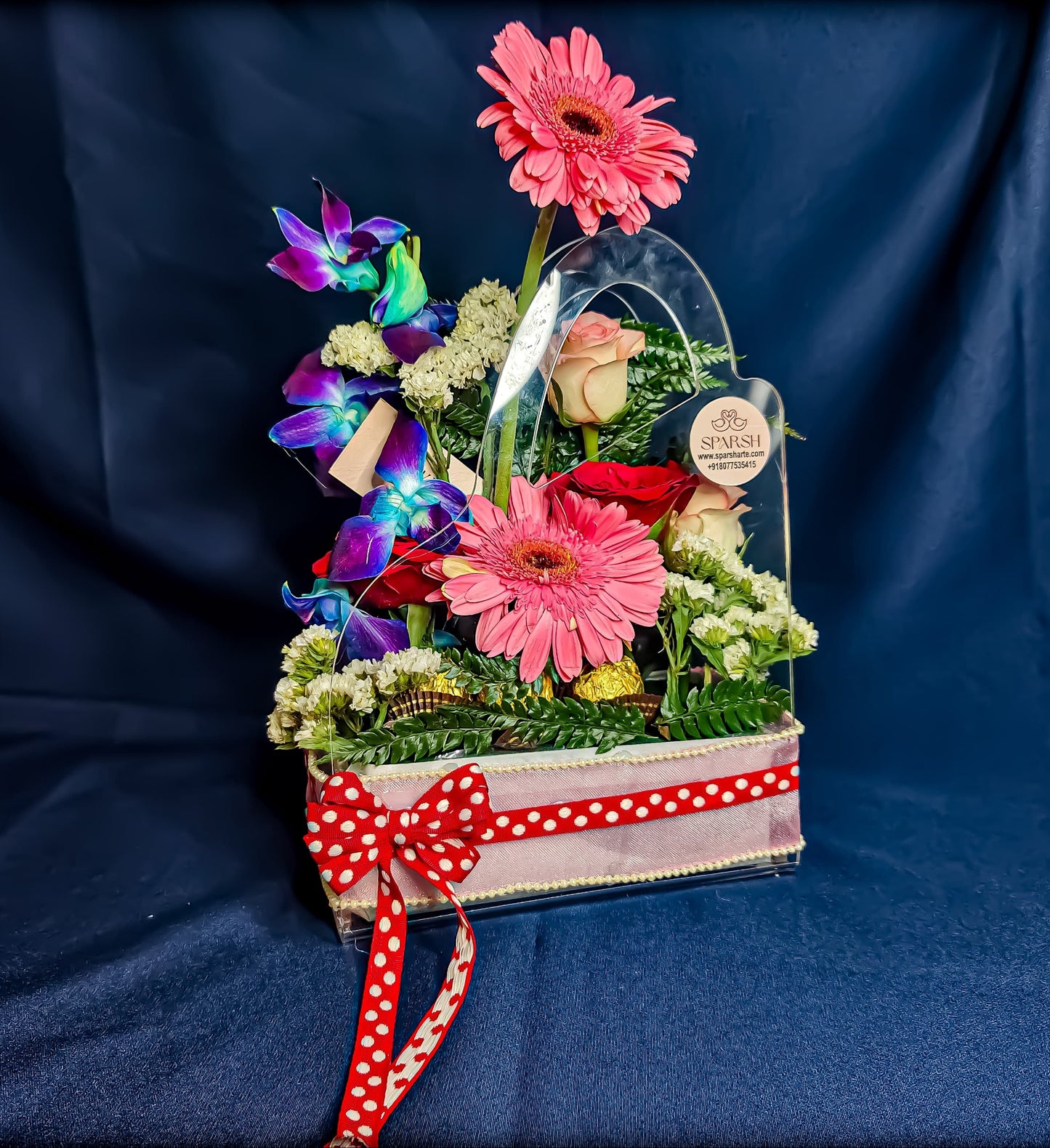 Buy Fresh Flower & Chocolate Acrylic Bouquet – Premium Transparent Gift Bag - SPARSH
