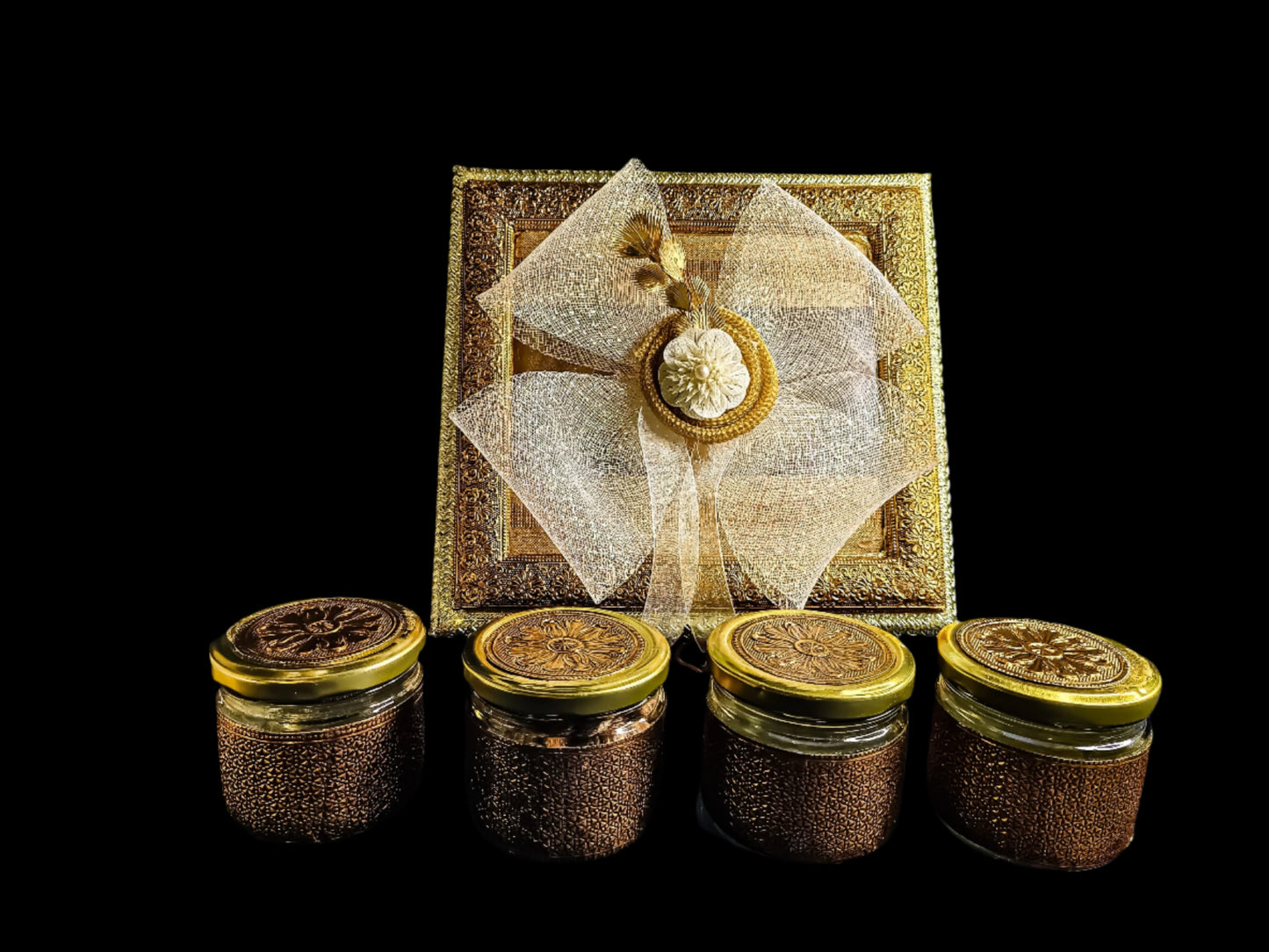 Buy Royal Antique Gold Gift Box with Glass Jars & Dry Fruits – Premium Hamper - SPARSH