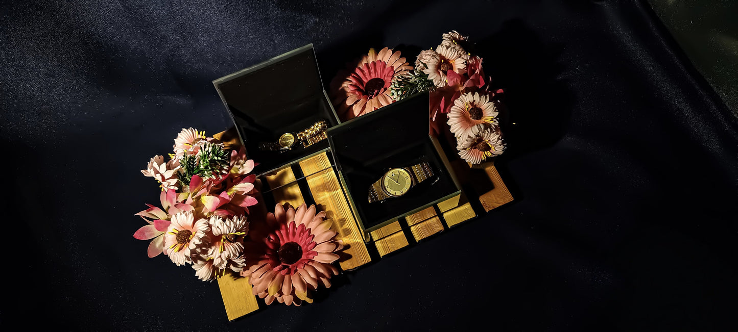 Buy Premium Wedding Mirror Jewelry Gift Hamper – Floral Decor Wooden Platter