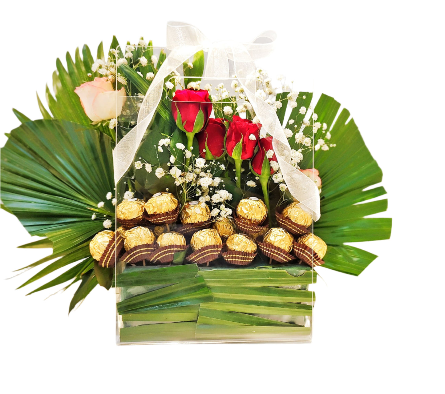 Buy Fresh Red Flower Acrylic Bouquet with Ferrero Rocher – Luxury Acrylic Gift Bag - SPARSH