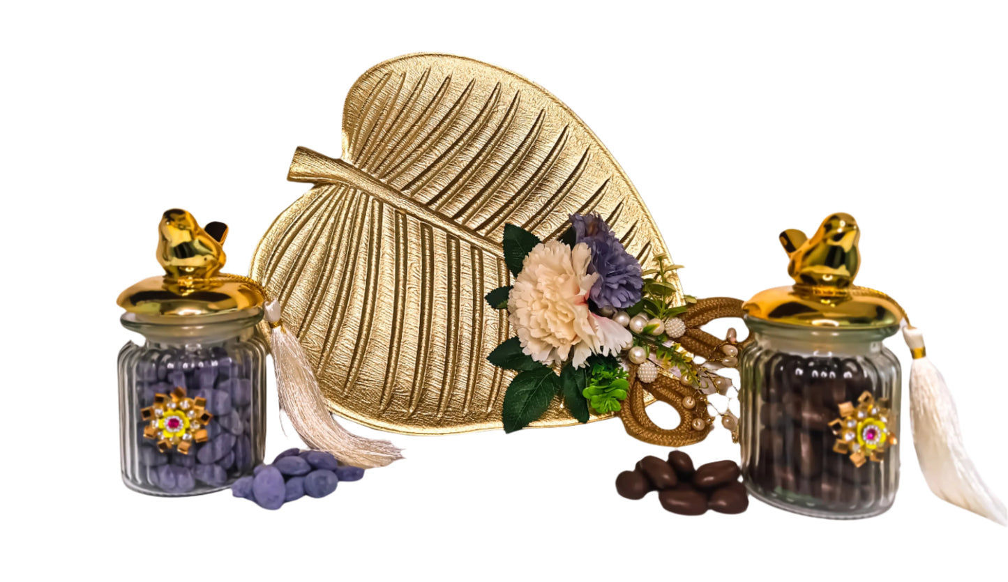 Acrylic Leaveand Bird Glass jars Dry Fruit Gift Platter