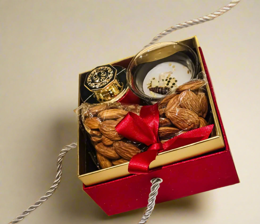 Buy Luxury Acrylic Gift Box – Almonds, Scented Candle & Premium Mukhwas for Festive Gifting