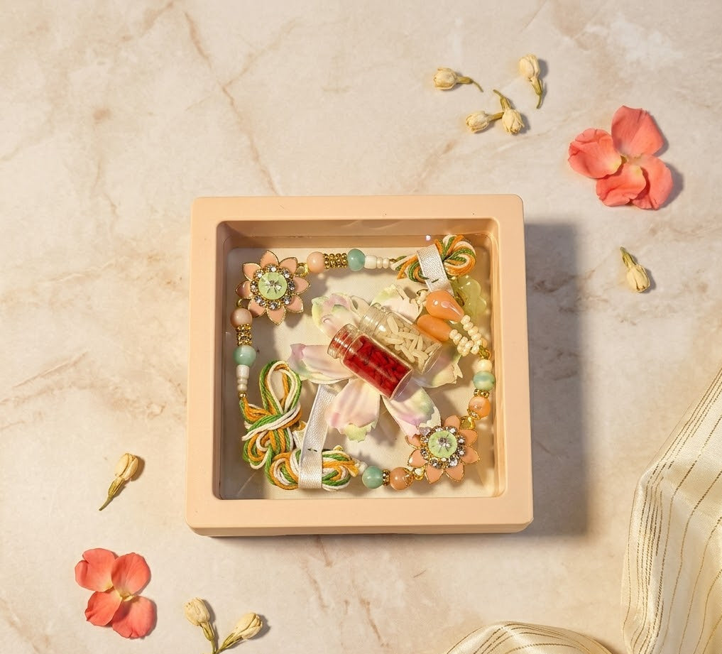 Bhaiya Bhabhi Floral Rakhi Set