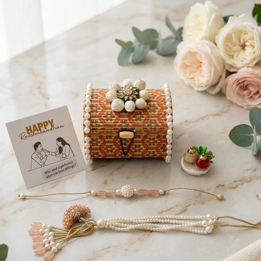 Peach Tassel Rakhi Set For Bhaiya-Bhabhi