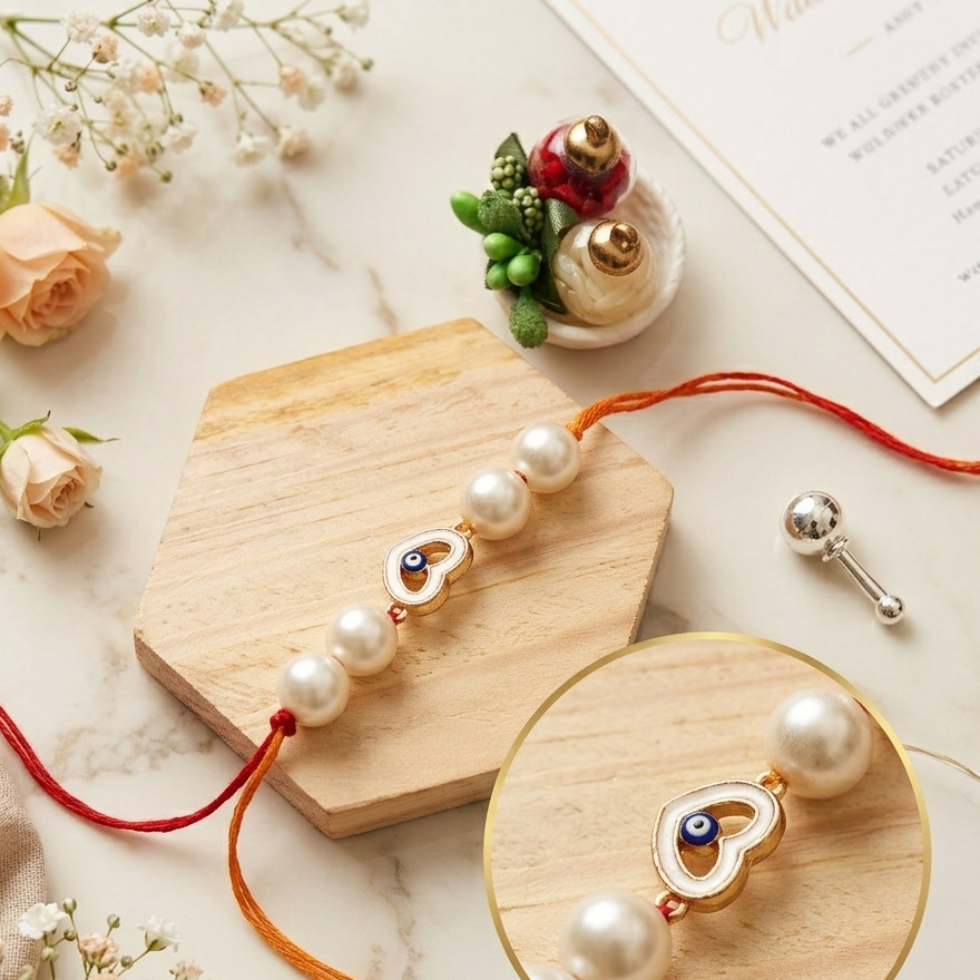 Evil Eye Heart Pearl Rakhi