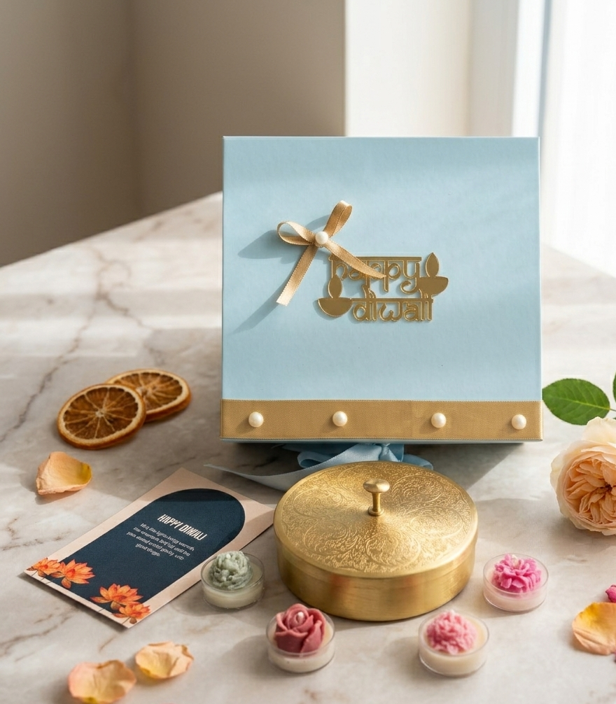 Pastel Blue Diwali Dry Fruit Hamper