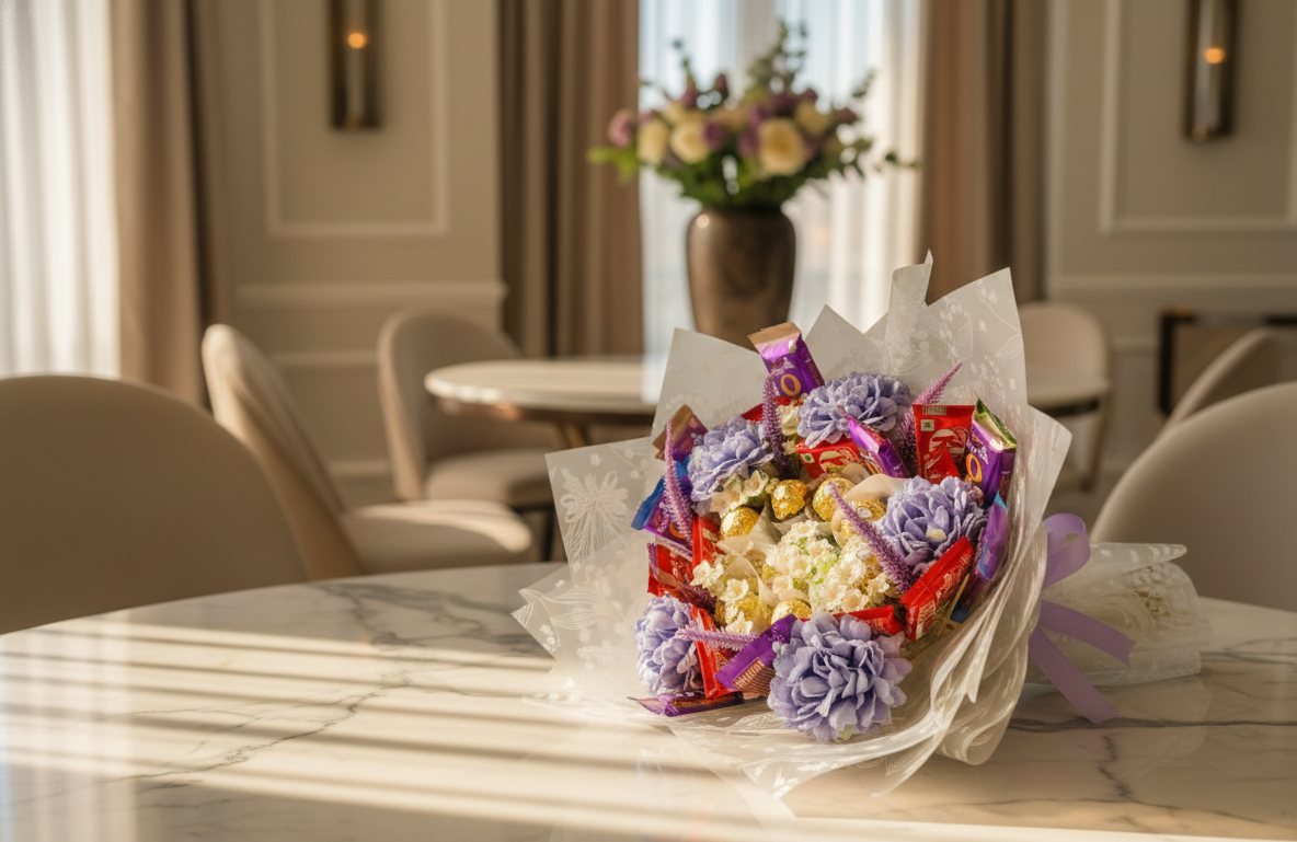 Chocolate and flowers bouquet for your loved ones.