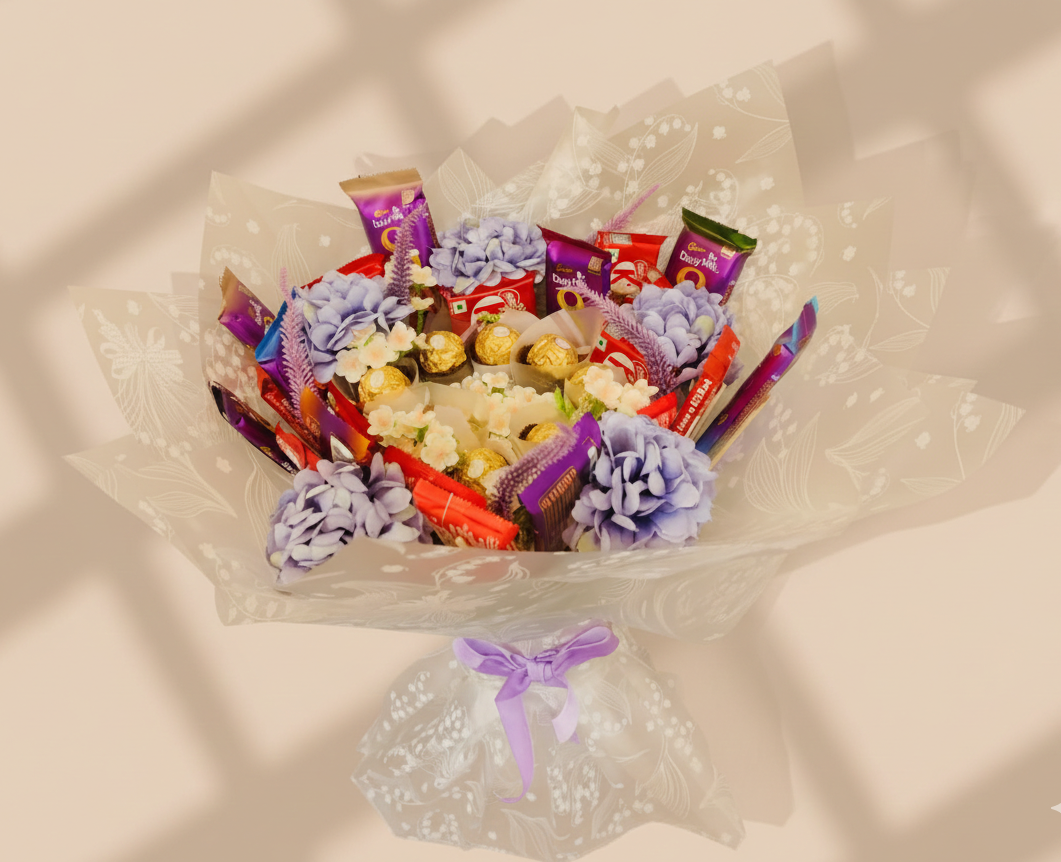 valentine's day bouquet for your love filled with chocolates and flowers 