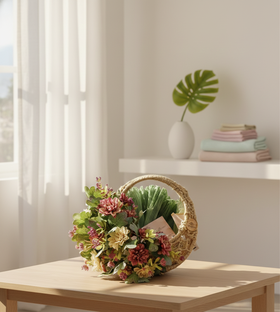 Buy Off-White Jute & Metal Gift Basket – Handmade Ceremony & Festive Basket (Fruits Not Included) - SPARSH