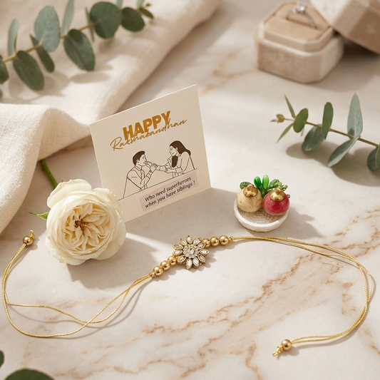 Floral Kundan Rakhi Gift Set