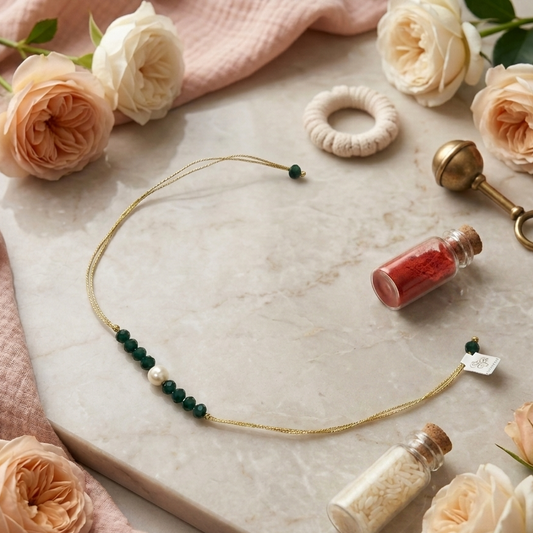Green Beaded Pearl Rakhi for Brother