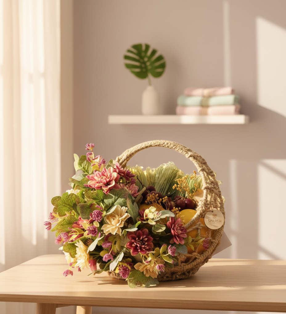 Buy Off-White Jute & Metal Gift Basket – Handmade Ceremony & Festive Basket (Fruits Not Included) - SPARSH