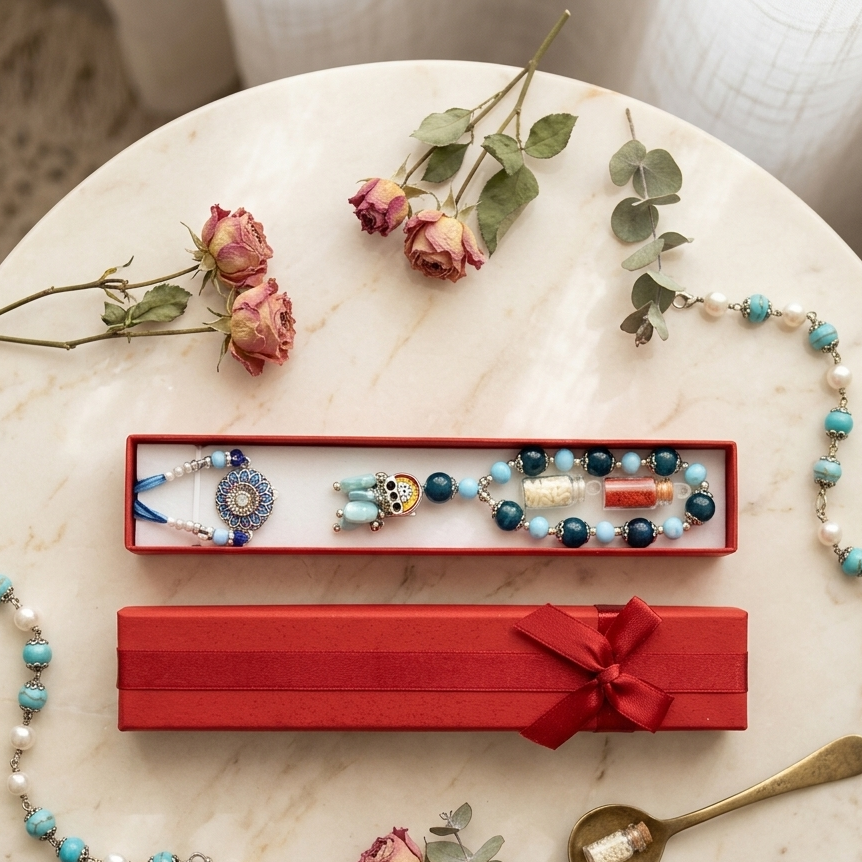 Royal Blue Rakhi Bhaiya-Bhabhi  Gift Set