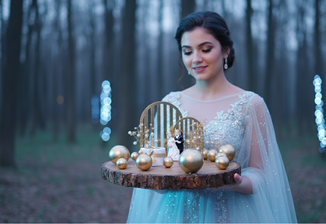 Buy Fairy Tale Ring Platter – Wooden & Marble Engagement Ring Tray with Golden Detailing - SPARSH