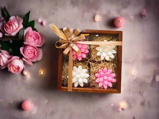 Buy Wooden & Glass Luxury Gift Box with Floral Scented Candles – Diwali & Festive Hamper