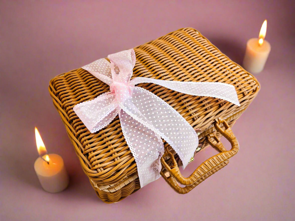 Buy Cane Basket Clutch with Dry Fruits & Scented Flowers – Luxury Diwali & Wedding Gift Hamper