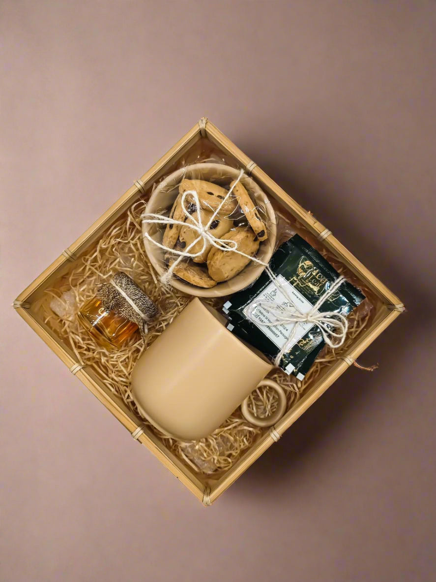 Buy Diwali Jute Cane Gift Hamper with Tea Cup, Honey, Detox Tea &amp; Cookies – Luxury Wellness Hampers by SPARSH