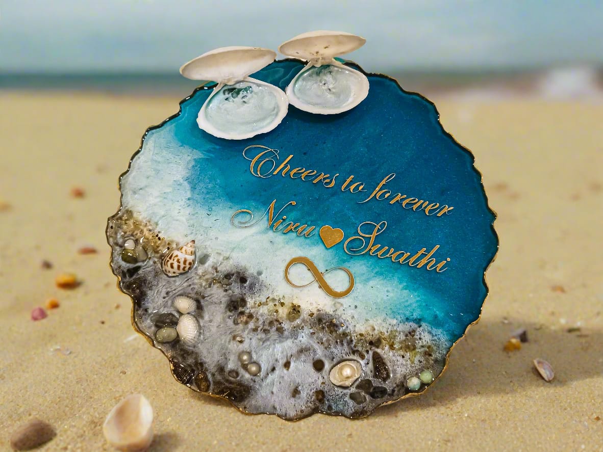 Custom Resin Ring Platter – Ocean & Beach Inspired Wedding Engagement Ring Holder