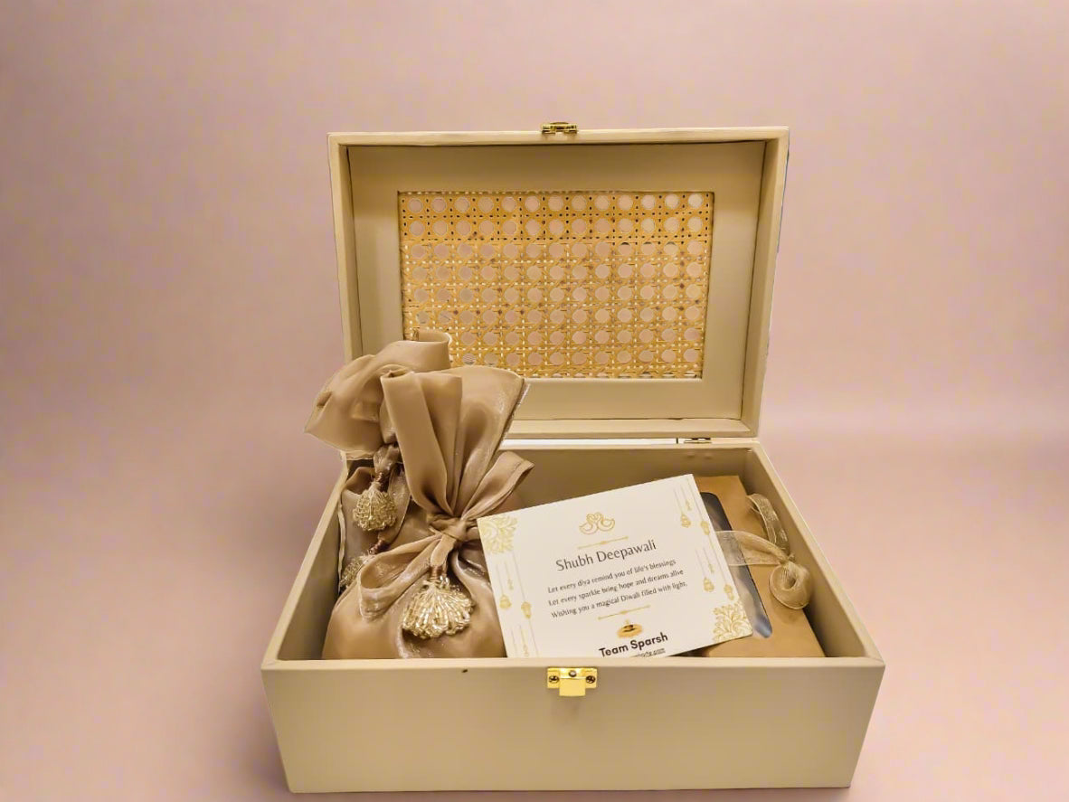 Buy Premium Beige Gift Box – Luxury Coffee, Candle, Dry Fruits & Cookies Gift Hamper by SPARSH