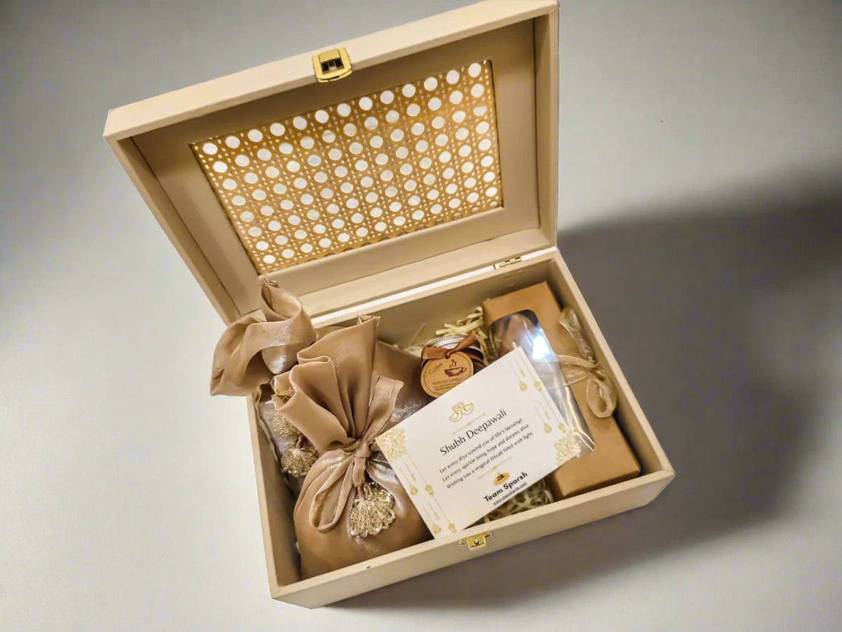 Buy Premium Beige Gift Box – Luxury Coffee, Candle, Dry Fruits & Cookies Gift Hamper by SPARSH
