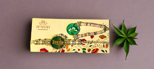 Bhaiya Bhabhi Resin Rakhi Set – Handmade White Pearls Rakhi with Roli & Rice
