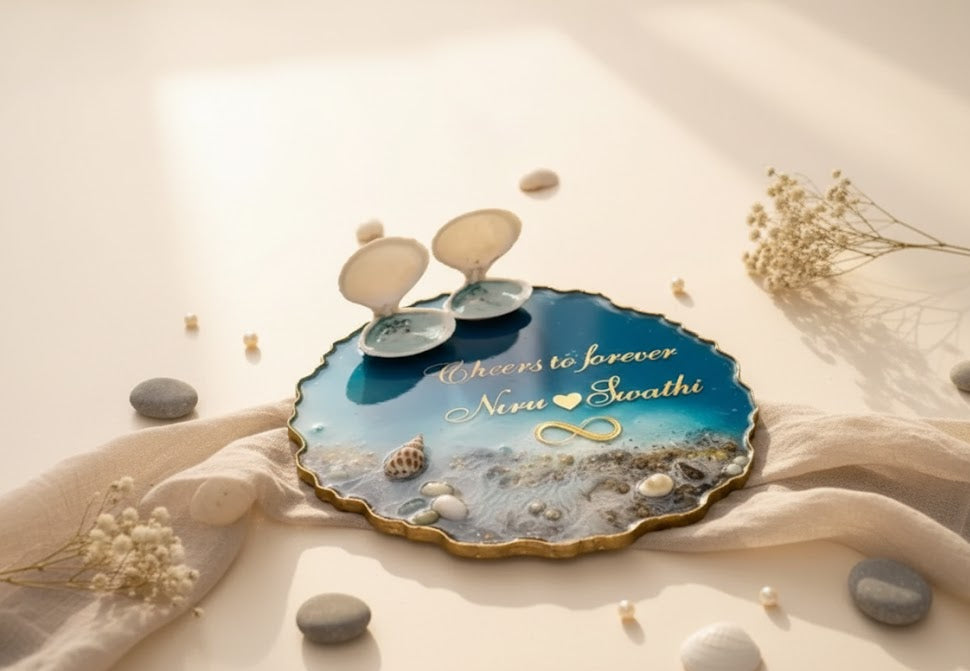 Custom Resin Ring Platter – Ocean & Beach Inspired Wedding Engagement Ring Holder